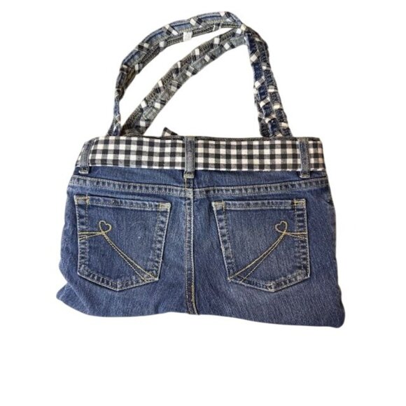Homemade Denim & Gingham Tote Bag With Heart Pocket Stitching - Picture 2 of 10